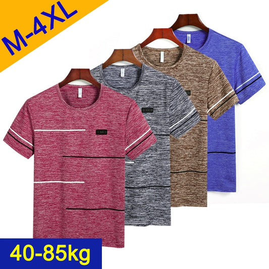 Free Ship Summer Striped T shirts Men Clothing Fitted Male Tshirts Fast Dry Short Sleeve Top Tee O-Neck China Size 4XL=52 Russia