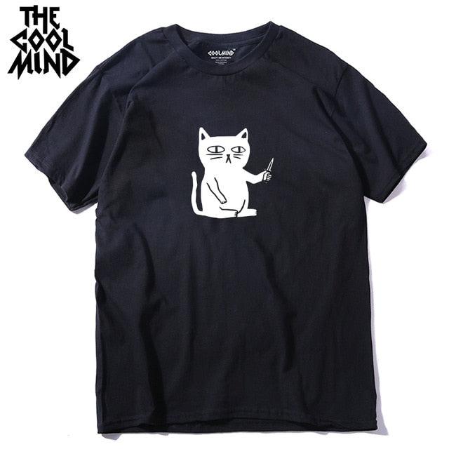 COOLMIND 100% cotton cool summer loose men T shirt casual short sleeve cat print men tshirt male summer t-shirt tops tee shirts - Huzhop04