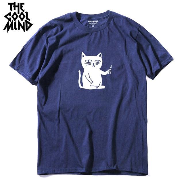 COOLMIND 100% cotton cool summer loose men T shirt casual short sleeve cat print men tshirt male summer t-shirt tops tee shirts - Huzhop04