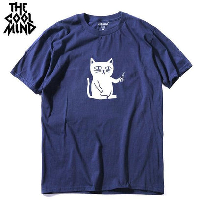 COOLMIND 100% cotton cool summer loose men T shirt casual short sleeve cat print men tshirt male summer t-shirt tops tee shirts - Huzhop04