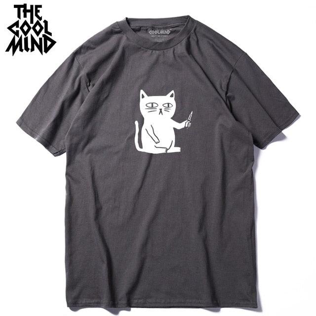COOLMIND 100% cotton cool summer loose men T shirt casual short sleeve cat print men tshirt male summer t-shirt tops tee shirts - Huzhop04