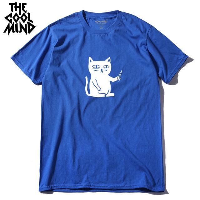 COOLMIND 100% cotton cool summer loose men T shirt casual short sleeve cat print men tshirt male summer t-shirt tops tee shirts - Huzhop04