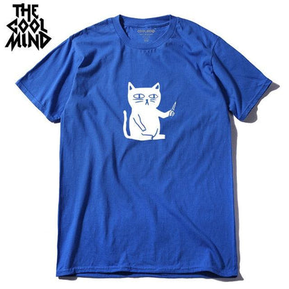 COOLMIND 100% cotton cool summer loose men T shirt casual short sleeve cat print men tshirt male summer t-shirt tops tee shirts - Huzhop04
