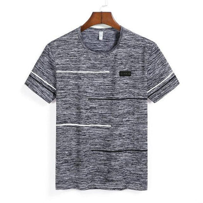 Free Ship Summer Striped T shirts Men Clothing Fitted Male Tshirts Fast Dry Short Sleeve Top Tee O - Neck China Size 4XL=52 Russia - Huzhop04