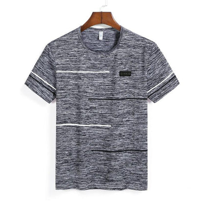 Free Ship Summer Striped T shirts Men Clothing Fitted Male Tshirts Fast Dry Short Sleeve Top Tee O - Neck China Size 4XL=52 Russia - Huzhop04