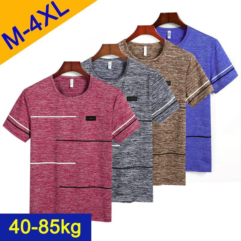 Free Ship Summer Striped T shirts Men Clothing Fitted Male Tshirts Fast Dry Short Sleeve Top Tee O - Neck China Size 4XL=52 Russia - Huzhop04