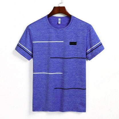 Free Ship Summer Striped T shirts Men Clothing Fitted Male Tshirts Fast Dry Short Sleeve Top Tee O - Neck China Size 4XL=52 Russia - Huzhop04