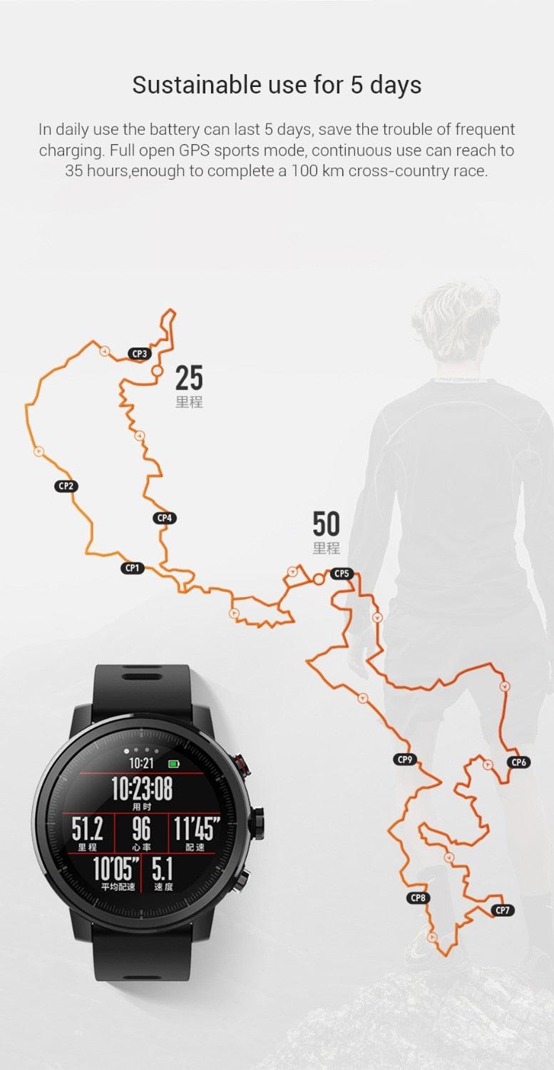 Global Version Original Xiaomi Huami Amazfit Stratos 2 Smart Watch Sport GPS 5ATM Water 2.5D GPS Firstbeat Swimming Smartwatch - Huzhop04