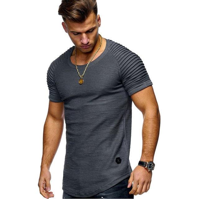 Hot Selling Summer Short Sleeve Men T Shirt Cotton Blended Solid Mens T-shirt Casual Slim Tee Shirt Homme - Huzhop04