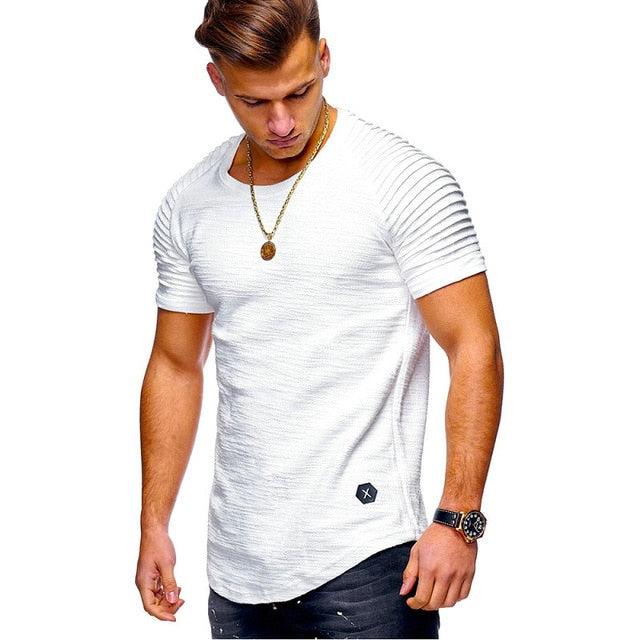 Hot Selling Summer Short Sleeve Men T Shirt Cotton Blended Solid Mens T-shirt Casual Slim Tee Shirt Homme - Huzhop04
