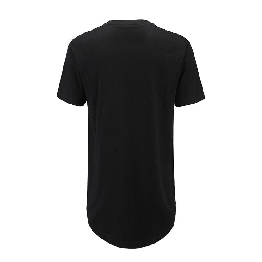 Men Casual T-Shirt Curve Hem Side With Zipper Short Sleeve Streetwear Men Long line Hip Pop Style Tops Fashion Men Extend Swag T - Huzhop04