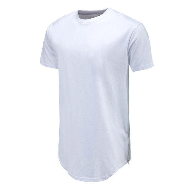 Men Casual T-Shirt Curve Hem Side With Zipper Short Sleeve Streetwear Men Long line Hip Pop Style Tops Fashion Men Extend Swag T - Huzhop04