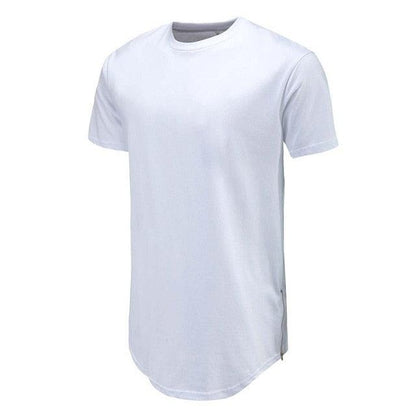 Men Casual T-Shirt Curve Hem Side With Zipper Short Sleeve Streetwear Men Long line Hip Pop Style Tops Fashion Men Extend Swag T - Huzhop04