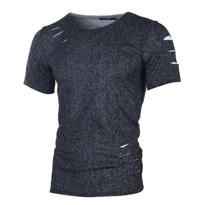 Plus Size 4XL Summer Streetwear Hole T Shirts Men Casual Short Sleeve Solid Men T Shirt Slim Fit Tee Shirt Homme New Men Clothes - Huzhop04