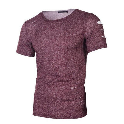 Plus Size 4XL Summer Streetwear Hole T Shirts Men Casual Short Sleeve Solid Men T Shirt Slim Fit Tee Shirt Homme New Men Clothes - Huzhop04