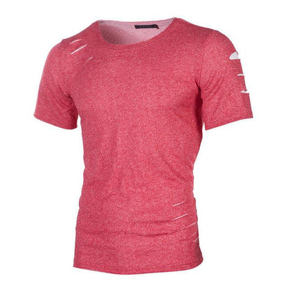 Plus Size 4XL Summer Streetwear Hole T Shirts Men Casual Short Sleeve Solid Men T Shirt Slim Fit Tee Shirt Homme New Men Clothes - Huzhop04