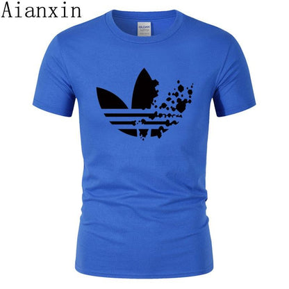 print tracksuit t shirts male muscle fitness T-shirt trends in 2019 cotton brand tops clothes for men bodybuilding Tees - Huzhop04