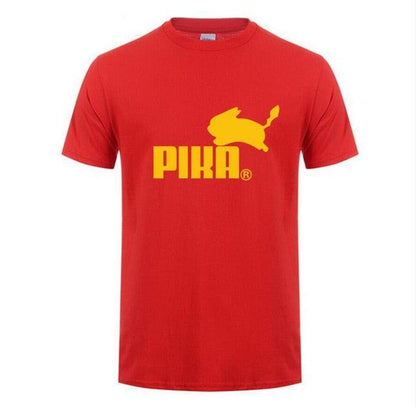 New fashion red T-shirt featuring Pikachu print and 'PIKA' text, perfect for casual outings.
