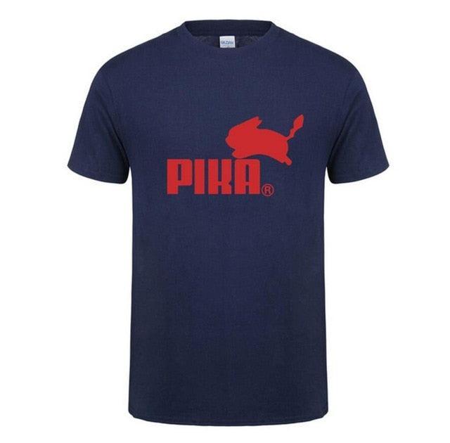 A navy blue T-shirt featuring a red graphic of a small animal and the word "PIKA."
