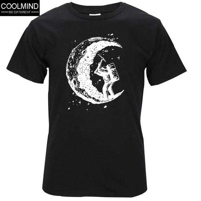 [Updated] 100% cotton digging the moon print casual mens o - neck t shirts fashion men's tops men T-shirt short sleeve men tshirt 2017 - Huzhop04