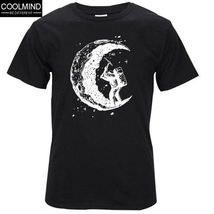 [Updated] 100% cotton digging the moon print casual mens o - neck t shirts fashion men's tops men T-shirt short sleeve men tshirt 2017 - Huzhop04