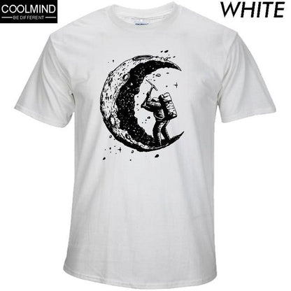 [Updated] 100% cotton digging the moon print casual mens o - neck t shirts fashion men's tops men T-shirt short sleeve men tshirt 2017 - Huzhop04