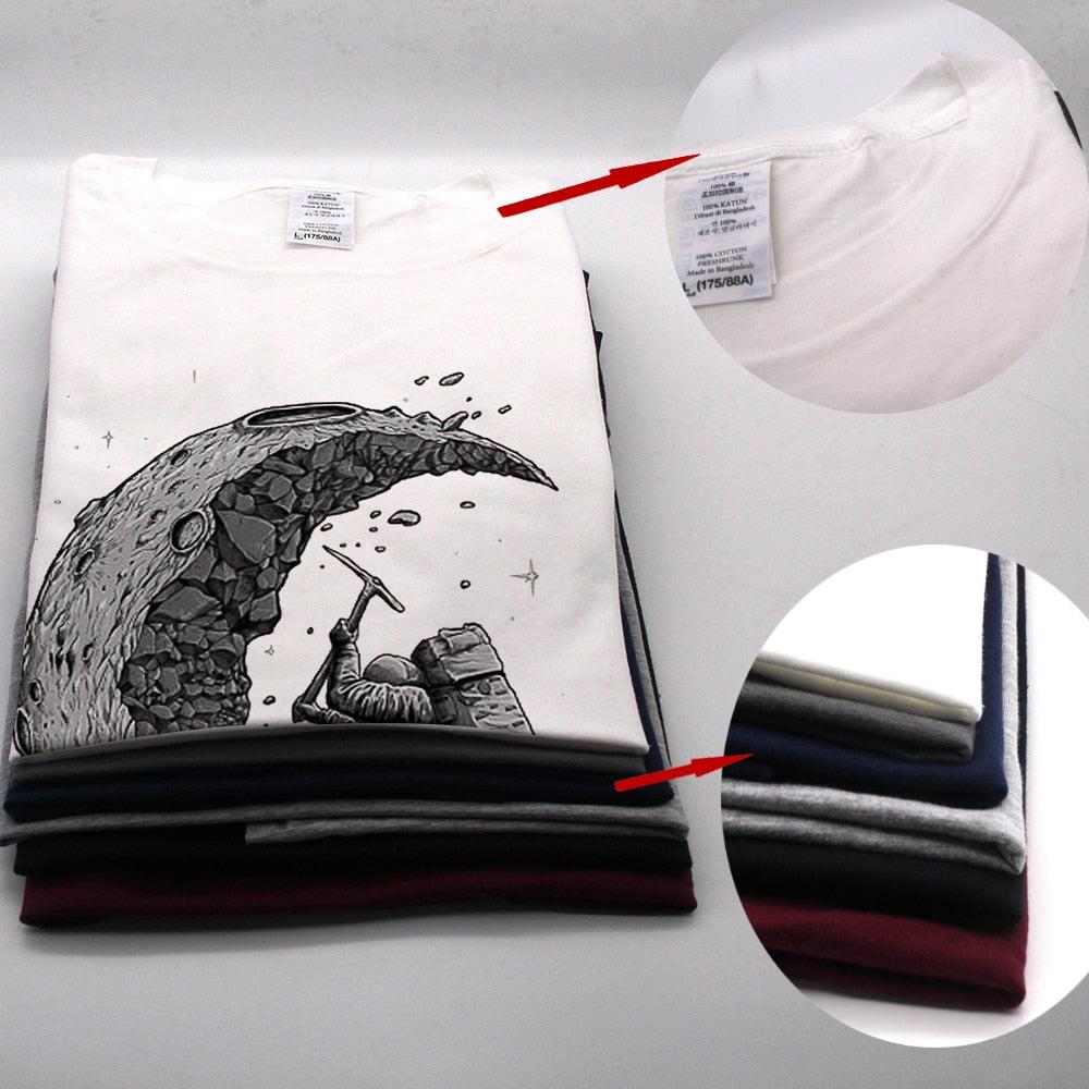 [Updated] 100% cotton digging the moon print casual mens o - neck t shirts fashion men's tops men T-shirt short sleeve men tshirt 2017 - Huzhop04