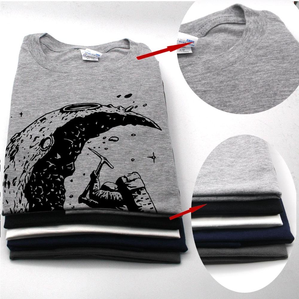 [Updated] 100% cotton digging the moon print casual mens o - neck t shirts fashion men's tops men T-shirt short sleeve men tshirt 2017 - Huzhop04