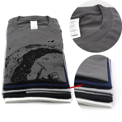 [Updated] 100% cotton digging the moon print casual mens o - neck t shirts fashion men's tops men T-shirt short sleeve men tshirt 2017 - Huzhop04