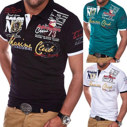 ZOGAA Short Sleeve Casual T Shirts Turn - down Collar Letter Polyester Men Fashion Personality 2019 T Shirt Men - Huzhop04