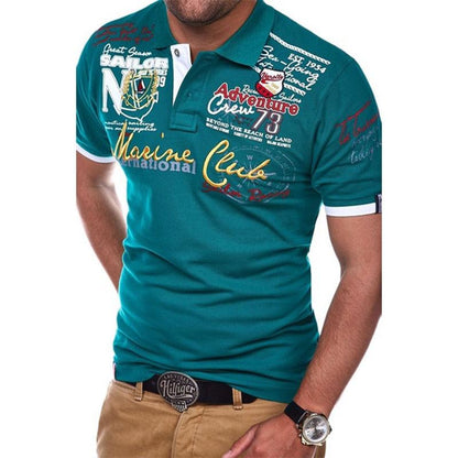 ZOGAA Short Sleeve Casual T Shirts Turn - down Collar Letter Polyester Men Fashion Personality 2019 T Shirt Men - Huzhop04