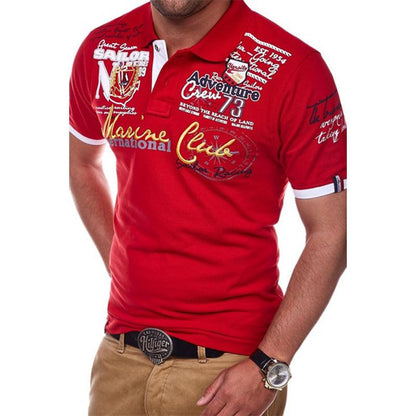 ZOGAA Short Sleeve Casual T Shirts Turn - down Collar Letter Polyester Men Fashion Personality 2019 T Shirt Men - Huzhop04