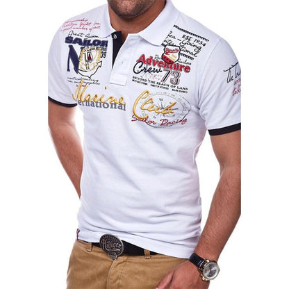 ZOGAA Short Sleeve Casual T Shirts Turn - down Collar Letter Polyester Men Fashion Personality 2019 T Shirt Men - Huzhop04